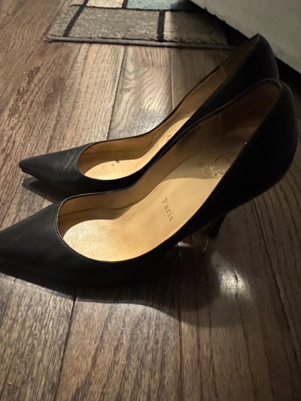 Christian Louboutin Black Pointed-Toe Leather Pumps - Picture 3 of 5